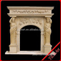 Natural Marble Fireplace With Statue, Yellow Marble Stone Fireplace Mantel